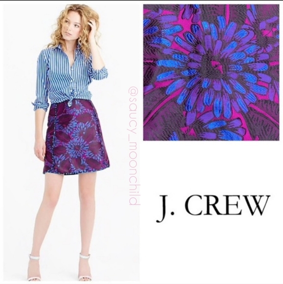 J. Crew Dresses & Skirts - J.Crew • Vibrant GORGEOUS Floral Jacquard Neon Purple Blue Mini Pencil Skirt 12